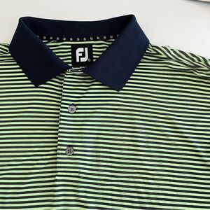 FJ Footjoy Lime Green Navy striped Short Sleeve Polo Men's large golf polo‎